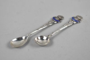 A Pair of Silver and Enamel Souvenir Condiment Spoons for Chester, Birmingham 1913 and Makers Mark