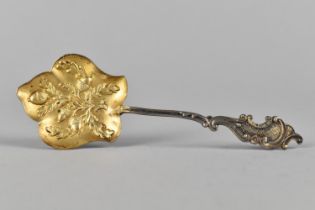 A Pretty Edwardian Silver Spoon by A J Bailey Having Oak Leaf Shaped Parcel Gilt Bowl with Acorn