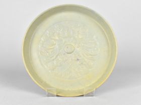 A Chinese Celadon Brush Washer/Dish Decorated in Shallow Relief with Deities, 20.5cm Diameter