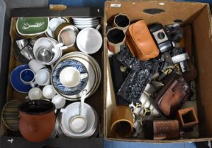 Two Boxes of Various Items to Include Treen Sundries, Vintage Camera, Ceramics etc