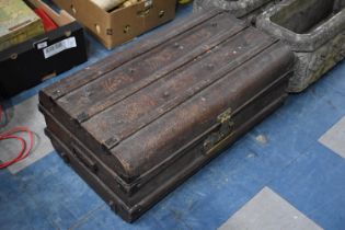 A Vintage Scumble Glazed Metal Travelling Trunk with Brass Lock and Carry Handle, 75cm Wide