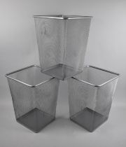 A Set of Three Metal Square Waste Bins of Tapering Form, 27cms