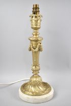 A Gilt Bronze French Table Lamp Base of Classical Vase Form with Floral Swag Decoration Set on