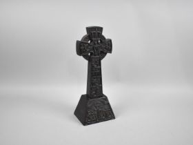 A Carved Wooden Study of a Celtic Cross Decorated in Relief with Religious Figures, 33cms High