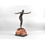 A Reproduction Art Deco Bronze Figure of Dancer with Arms Outstretched After Chiparus on Stepped