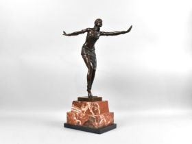 A Reproduction Art Deco Bronze Figure of Dancer with Arms Outstretched After Chiparus on Stepped