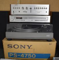 A Sony TA1066 Integrated Amplifier, a Sony STJ60 Tuner and a Sony Direct Drive Turntable PS4750