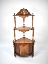 A Late Victorian/Edwardian Inlaid Mahogany Three Shelf Corner Whatnot with Base Cupboard, Turned