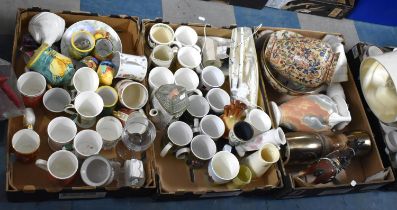 Three Boxes of Ceramics to Include Decorated Vases, Bowl, Mugs etc