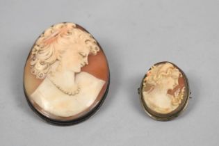 Two Vintage Silver Mounted Cameo Brooches with Hanging Loops for Necklace Conversion
