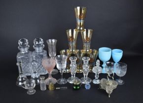 A Collection of Various 19th and 20th Century Glass to Comprise Pair of Cut Glass Decanters, Leech