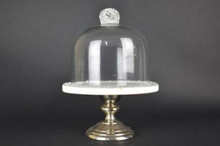 A Modern Circular Stone and Silver Plated Cake Stand with Jewelled Decoration and Having Glass