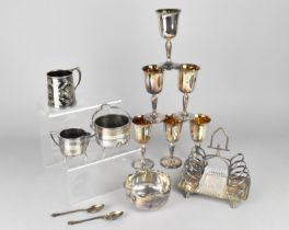 A Collection of Silver Plate to Comprise Walker & Hall Sugar Bowl of Cauldron Form with Ribbed Trim,