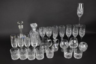 A Collection of Various Glassware to Comprise Cut Glass Royal Doulton Champagne Flutes, Fluted