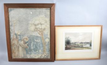 A Religious Print and a Print of an Engraving, Gents Fishing