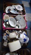 Three Boxes of Ceramics to Include Decorated Plates, Teacups and Saucers, Blue and White Jug, Egg