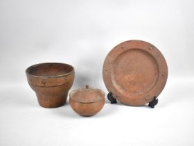 A Matching Copper Plate, Bowl and Lidded Pot