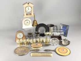 A Collection of Various Items to Comprise Silver Plate Mounted Tot Glasses, Aynsley Clocks, Ship