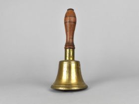 A Mid 20th Century Wooden Handled Brass Hand Bell, 22cms High