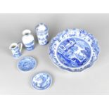Five Pieces of Blue and White Spode to Comprise Italian Pattern Scallop Edged Shallow Bowl,