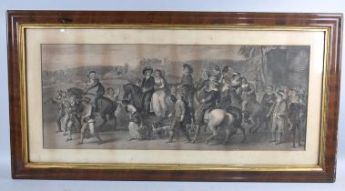 An Oak Framed 19th Century Engraving Depicting Wedding Procession, 76x30.5cms