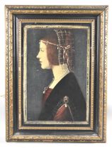 A Framed Print of a Maiden with Headdress and Pearls, 33x51cms