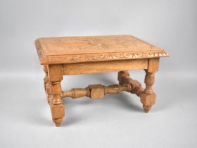 A Mid 20th Century Rectangular Miniature Oak Table/Stand with Carved Decoration, 31x21x18.5cms High