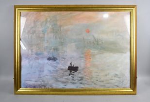 A Large Gilt Framed Monet Print, River Thames, "Sunrise", 75x50cms