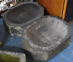 A Pair of Glazed Canted Rectangular Planters or Pig Feeders, 60cm