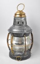 A Vintage Brass Mounted Maritime Fishing Lantern, 28cms High