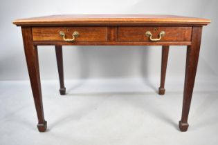 A Mahogany Side or Writing Table with Rexine Top and Two Drawers Under, Tapering Square