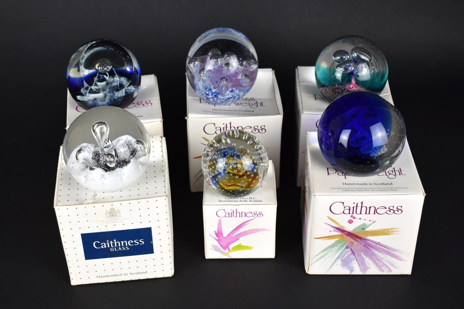 Six Various Boxed Paperweight to Comprise Caithness Moonflower, Millennium, Weathervane etc