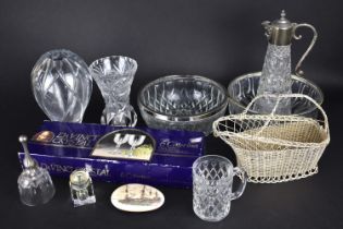 A Collection of Glasswares to Comprise Silver Plate Mounted Mask Head Jug, Thomas Webb Vase etc