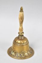 A Small Table/Hall Bell with Fruiting Vine and Turned Bone Handle, Decorated with Vine Leaves and