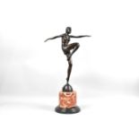 A Reproduction Art Deco Style Bronze Figure of Dancer with Knee Raised, After Philipp on Veined
