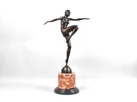A Reproduction Art Deco Style Bronze Figure of Dancer with Knee Raised, After Philipp on Veined
