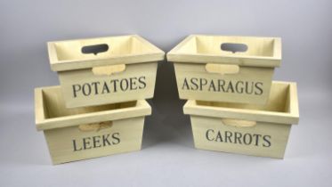 A Set of Four Modern Painted Vegetable Boxes for Leeks, Potatoes, Asparagus and Carrots, Each