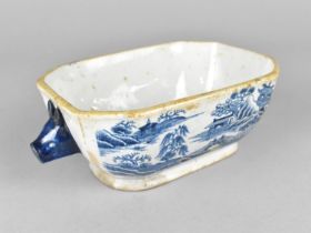 A Small Chinese Porcelain Qing Dynasty Blue and White River Village Scene Pattern Tureen with Pig