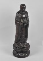 A Carved Far Eastern Standing Buddha on Lotus Throne, Probably Thai, 38.5cms High