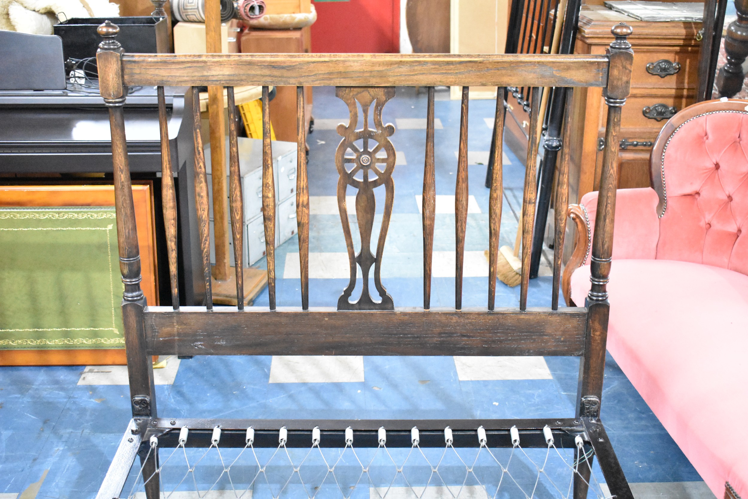 A Mid 20th Century Oak Framed Wheel Back Single Bed Frame, 107cms Wide - Image 2 of 3