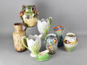 A Collection of Various Ceramics to Comprise West German Brown Glazed Vase, 25cm high, Pair of James