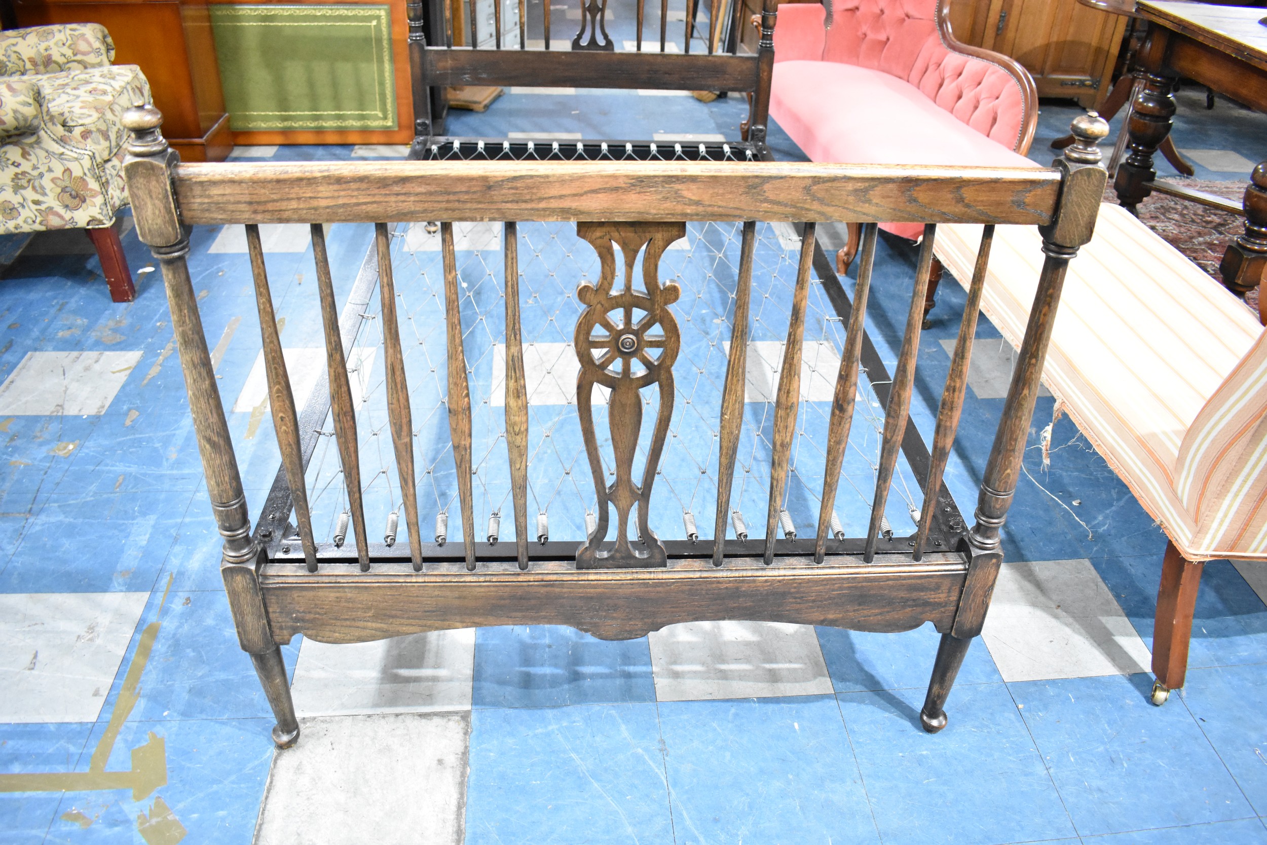 A Mid 20th Century Oak Framed Wheel Back Single Bed Frame, 107cms Wide - Image 3 of 3