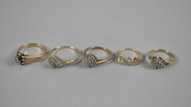 A Collection of Five Various Diamond and 9ct Gold Mounted Ladies Cluster Rings, Total Weight 10.7gms