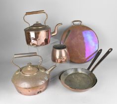 A Collection of 19th Century Copper to Comprise Two Teapots, Pans and Warmer (Various Condition