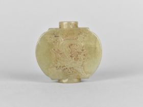 A Jadeite Type Snuff Bottle of Shouldered Form Decorated with Dragon and Character Marks Verso,