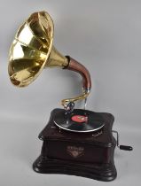 A Reproduction Wind Up Gramophone Player with Brass Trumpet, Working Order