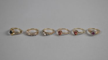 A Collection of Six 9ct Gold Ladies Jewelled Dress Rings to including Ruby and Diamond, Garnet, CZ