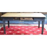 A 19th Century Scullery Scrub-Top Table on Square Tapering Supports, Missing Drawer, 163cms by 90cms