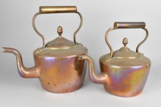 Two Mid 20th Century Copper Kettles with Acorn Finials, Tallest 30cms High