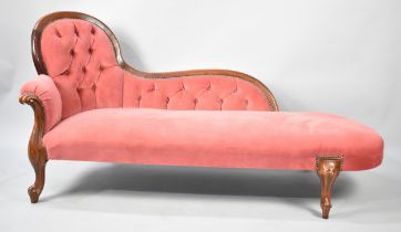 A Reproduction Mahogany Framed Button Upholstered Chaise Longue